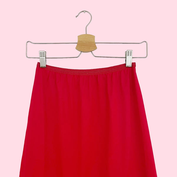 RED EMBROIDERED NYLON SLIP SKIRT (S)