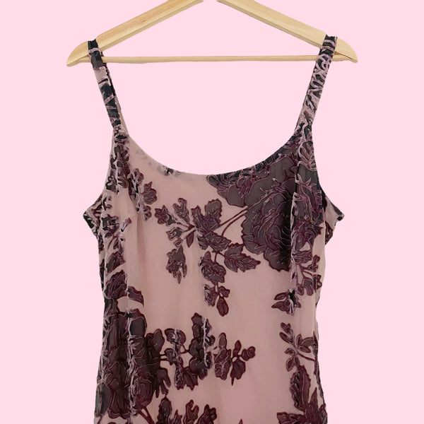 FLORAL VELVET BURNOUT MIDI DRESS (L)