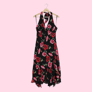 FLORAL DOT HALTER MIDI DRESS (L)