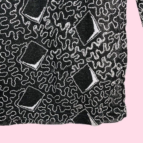 BLACK + WHITE EMBROIDERED MESH TOP (S)
