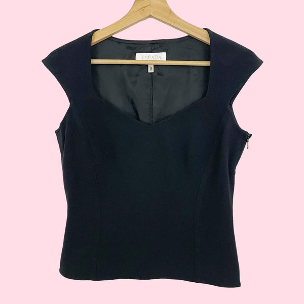 ESCADA BLACK CAP SLEEVE BLOUSE (S)