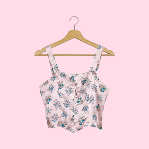 PINK FLORAL SATIN CROP TOP (2/4)