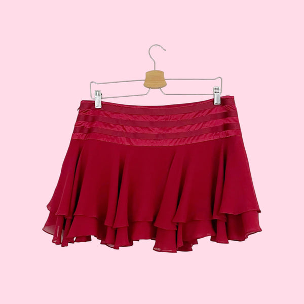 BEBE BURGUNDY SILK MINI SKIRT (L)