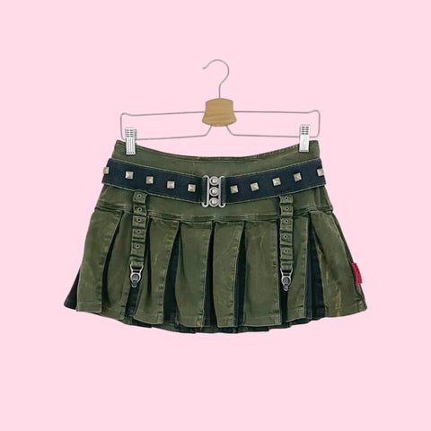 TRIPP NYC GREEN PLEATED MINI SKIRT W/ BELT (S/M)