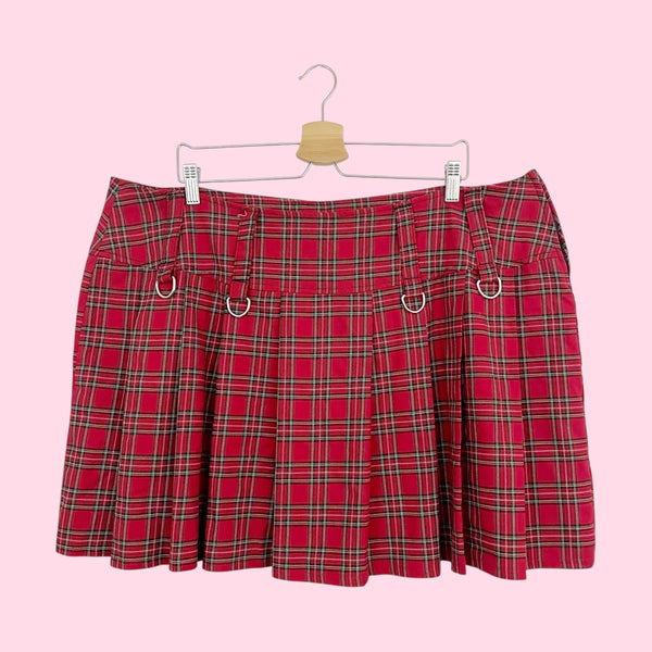 Le Metal Lip Service Red Plaid Skirt (20)