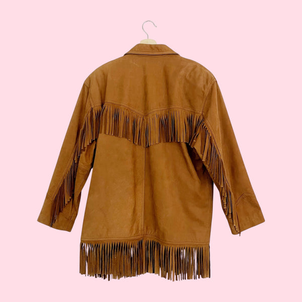 BROWN LEATHER WESTERN FRINGE JACKET (M/L)