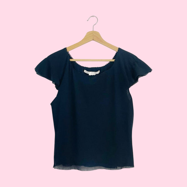 Black Mesh Flutter Sleeve Top (L)