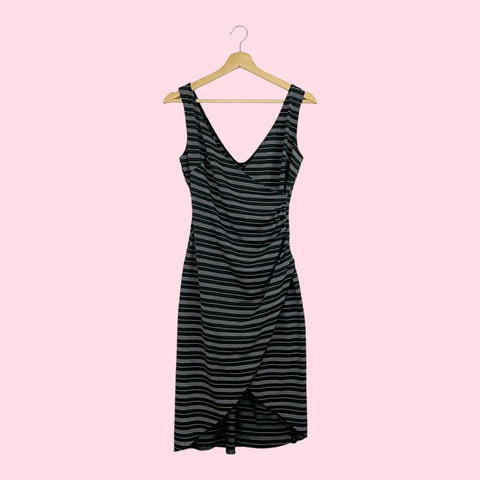 BLACK STRIPED MIDI DRESS (M)