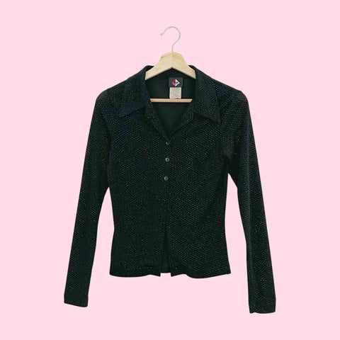 BLACK GLITTER DOT OPEN FRONT BLOUSE (S)