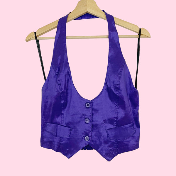 Y2K METALLIC PURPLE HALTER VEST (L)