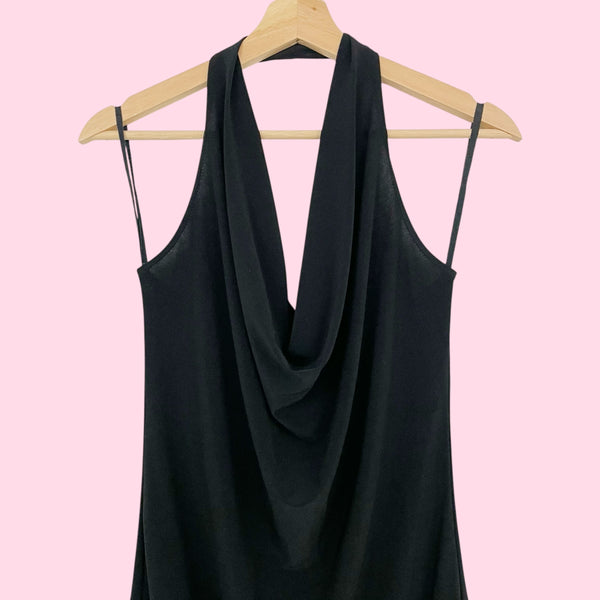 Y2K BLACK COWL NECK MINI DRESS (M/L)