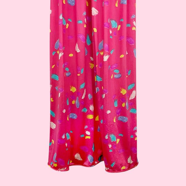 80S VANITY FAIR CORAL BRUSHSTROKE PRINT NIGHTGOWN (S)