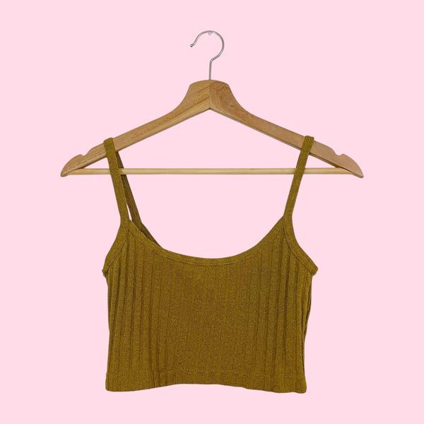 DARK MUSTARD KNIT CROP TOP (S)