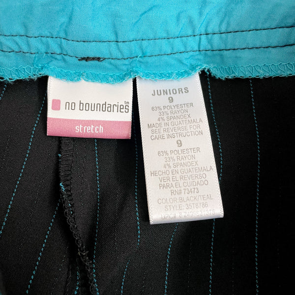 Y2K BLACK + AQUA PINSTRIPE LOW RISE PANTS (7)