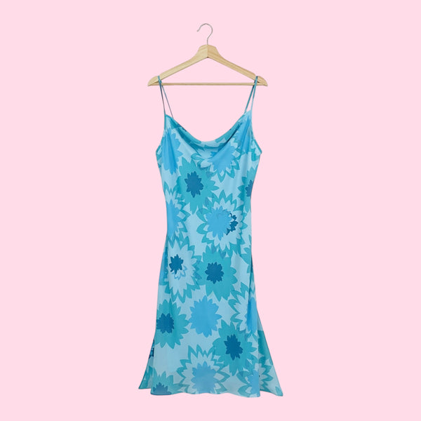 AQUA FLORAL PRINT COWL NECK MIDI DRESS (L)