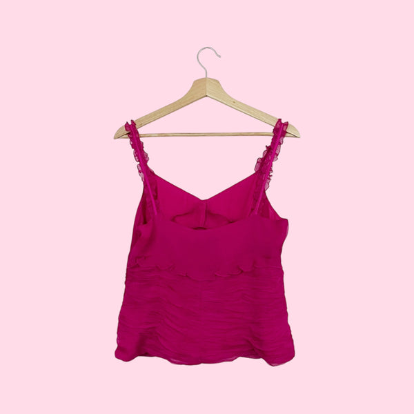 FUCHSIA GATHERED SILK TANK TOP (M)