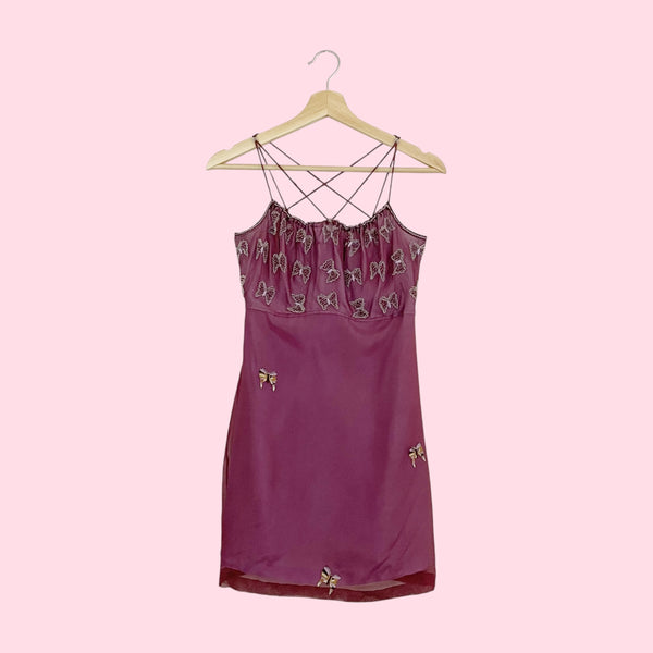 Y2K Beaded + Embroidered Butterfly Mini Dress (XS)