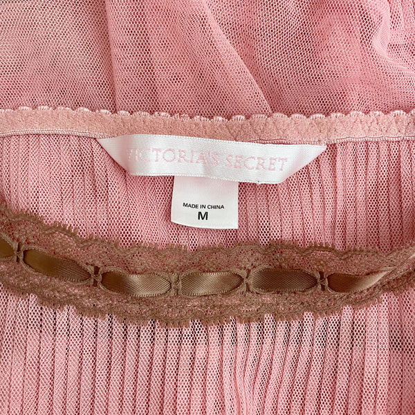 VICTORIA'S SECRET PINK + BROWN PLEATED MESH BABYDOLL (M)