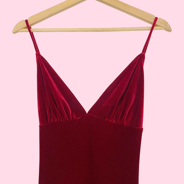 FREDERICK'S RED VELVET MAXI DRESS (XS)