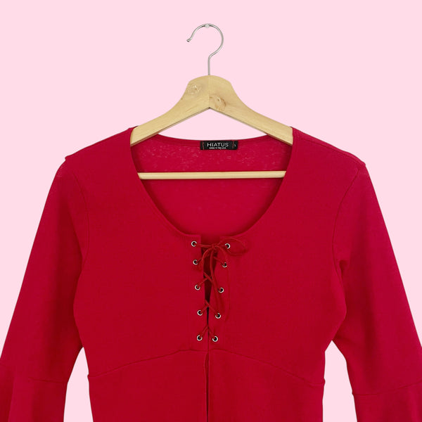 RED MESH LACE UP TOP (M)