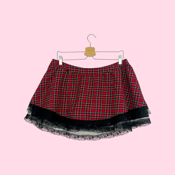 RED PLAID MICRO MINI SKIRT (L)