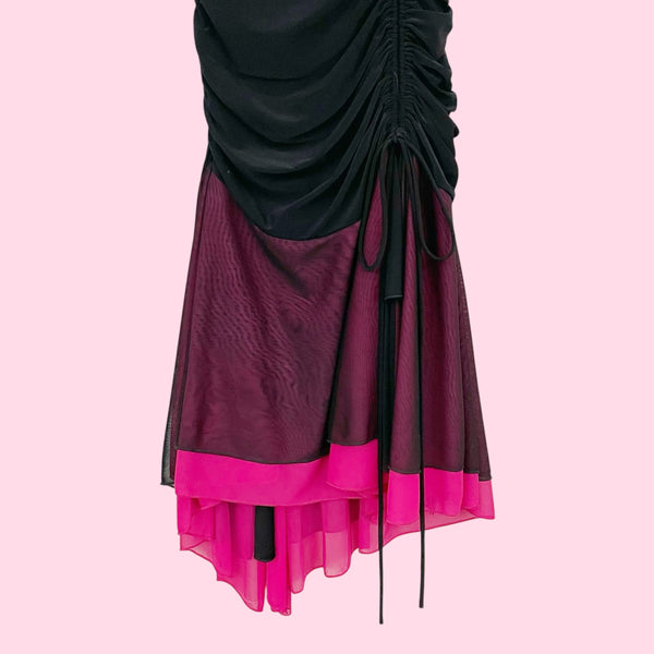 BLACK + PINK CINCHED HALTER MAXI DRESS (S)