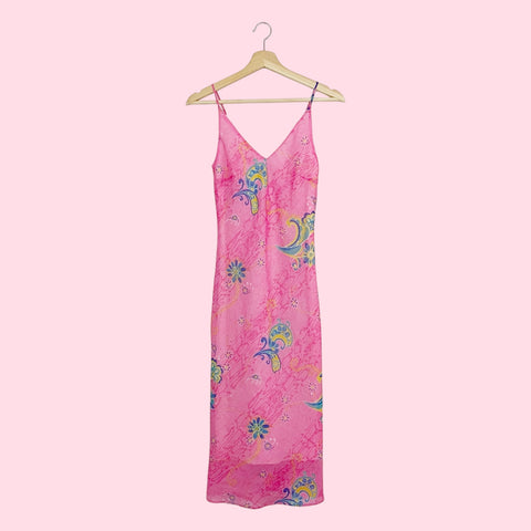 PINK FLORAL PRINT MIDI DRESS (XS)