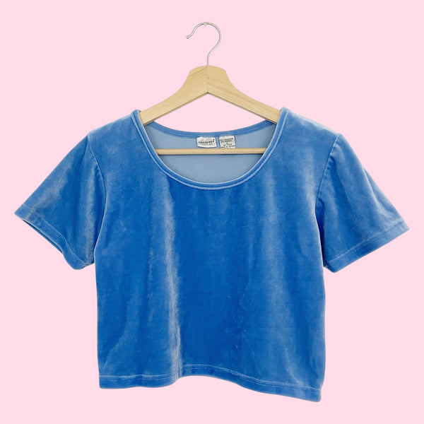 SKY BLUE VELVET CROP TOP (L)