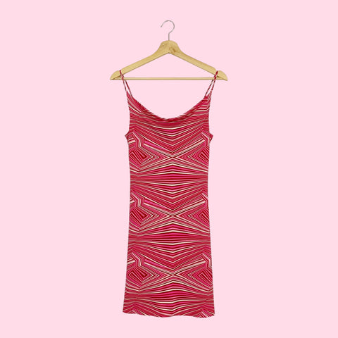 PINK GEOMETRIC STRIPED MIDI DRESS (XS/S)