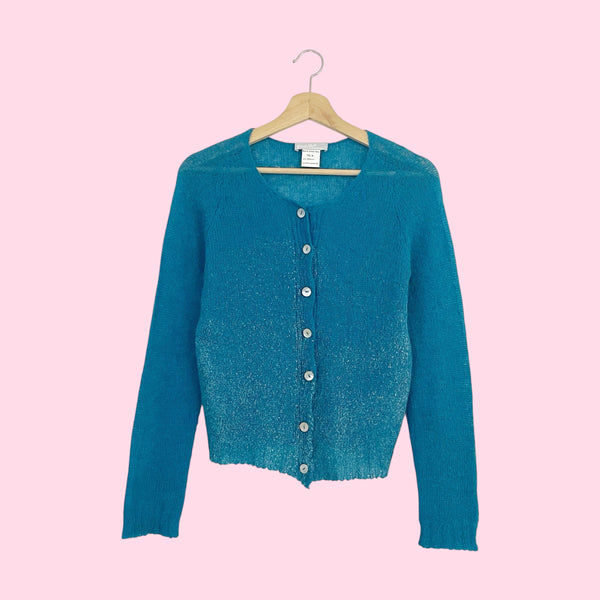 Dark Teal Mohair Cardigan w/ Iridescent Speckle (S)
