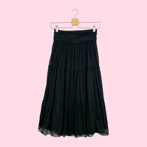 BLACK TIERED MIDI SKIRT (S)