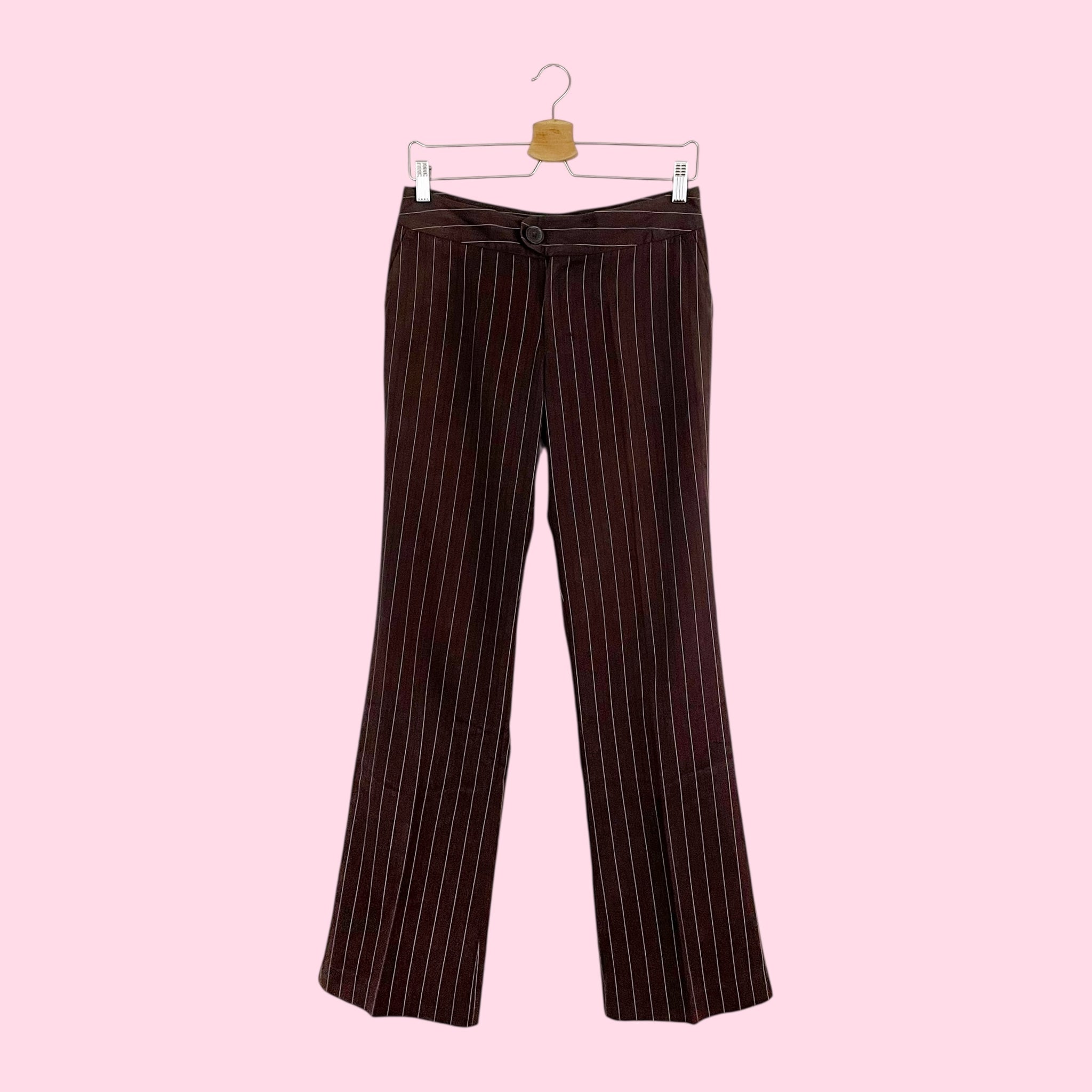 Y2K BROWN PINSTRIPE LOW RISE OFFICE PANTS (4)