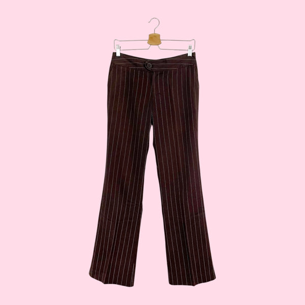 Y2K BROWN PINSTRIPE LOW RISE OFFICE PANTS (4)