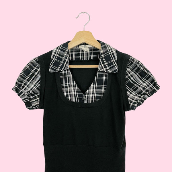 Y2K PLAID OFFICE SIREN TOP (M)