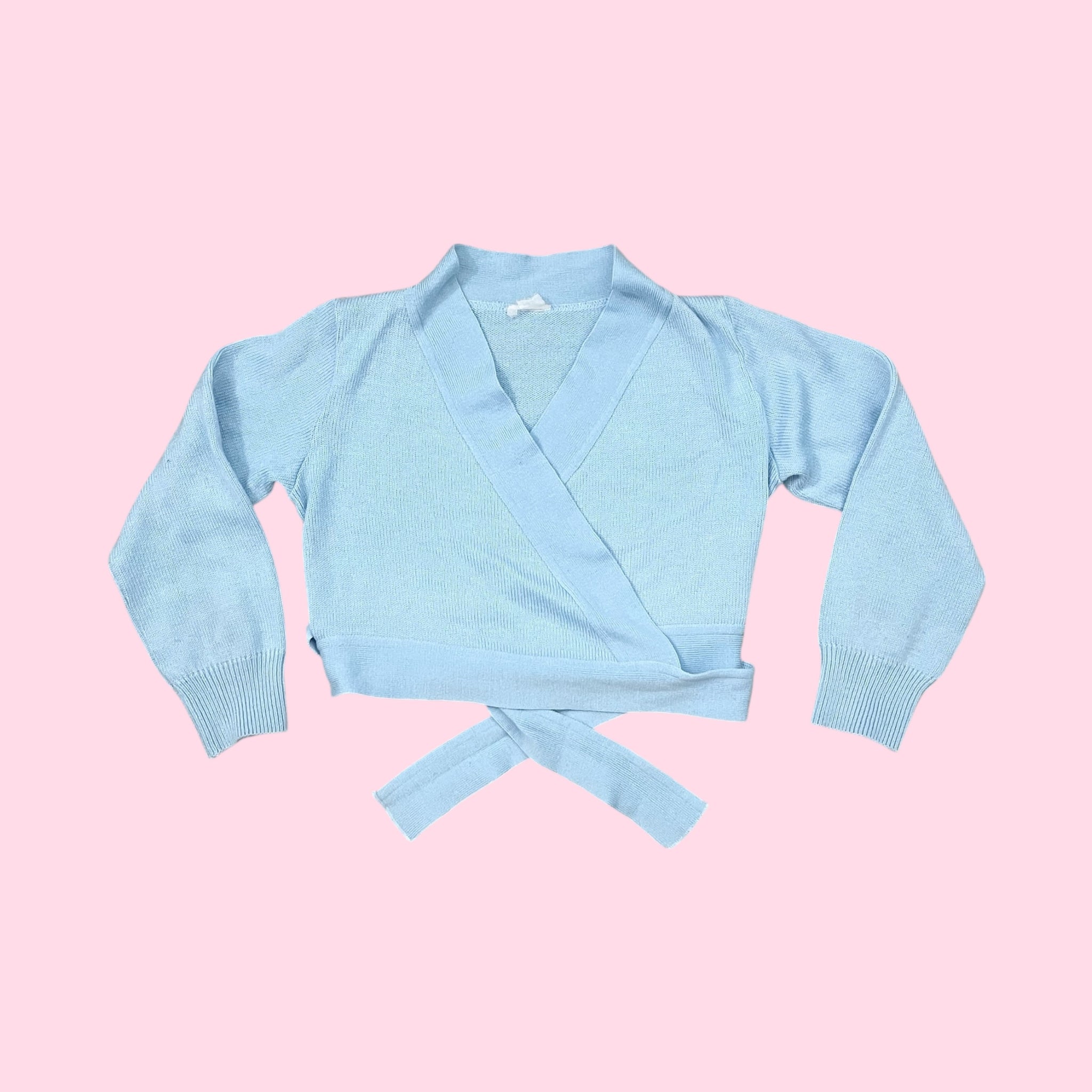 LIGHT BLUE CROPPED WRAP SWEATER (S)