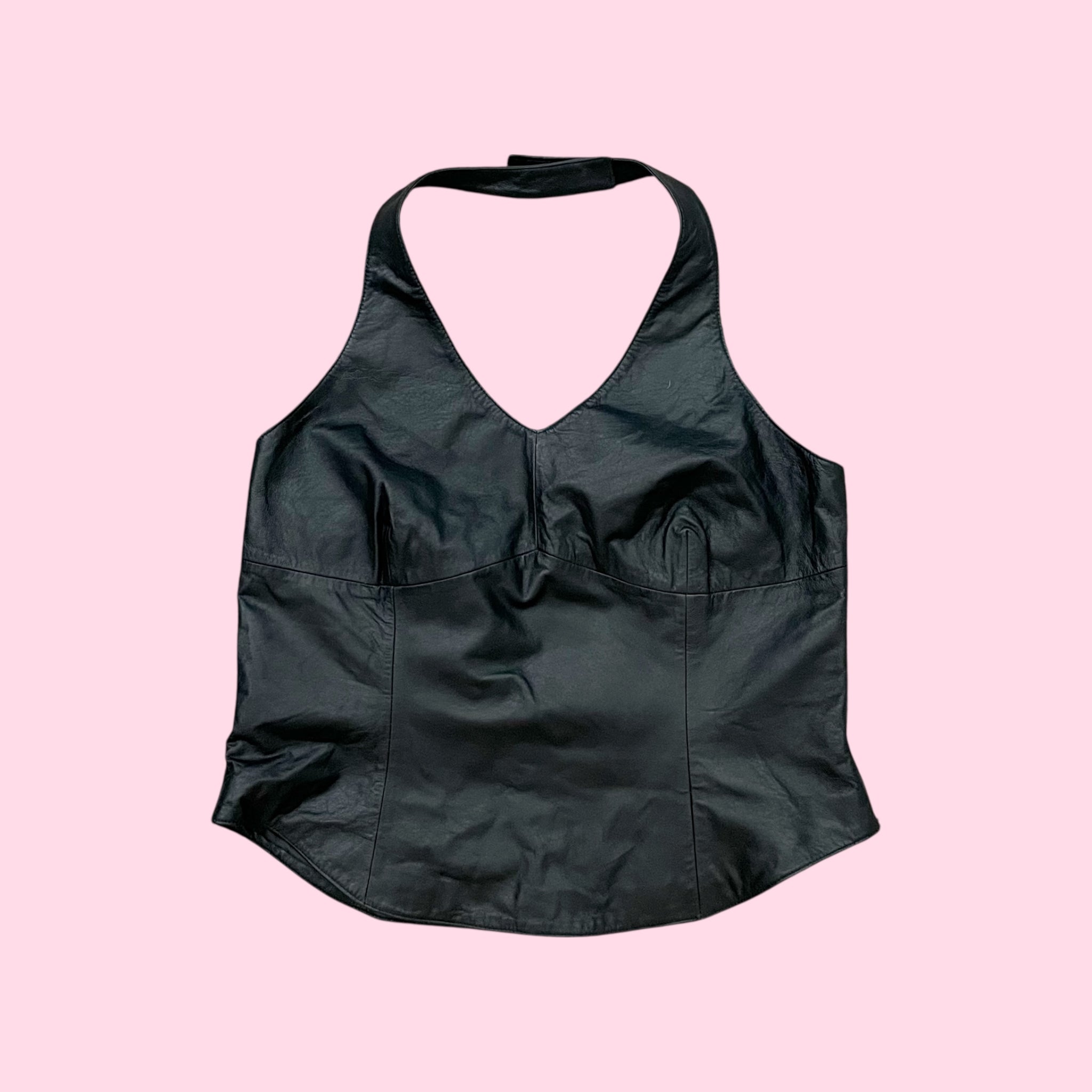 BLACK LEATHER HALTER TOP (18/20)