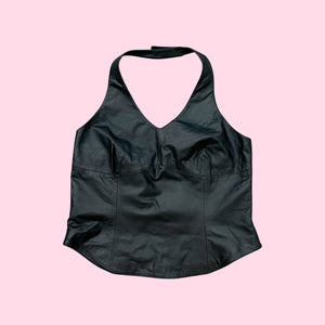 BLACK LEATHER HALTER TOP (18/20)