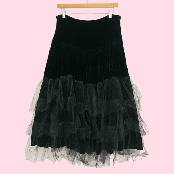 Black Velvet Tiered Midi Skirt w/ Tulle (30)