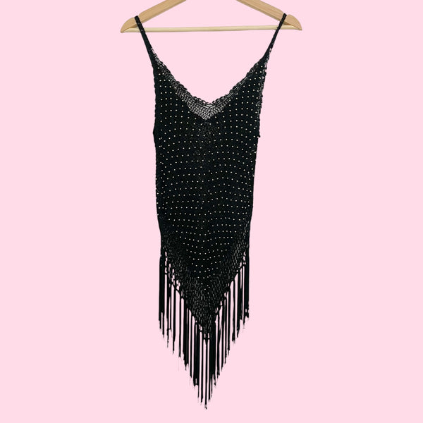 BLACK + GOLD KNIT TANK W/ FRINGE (S)
