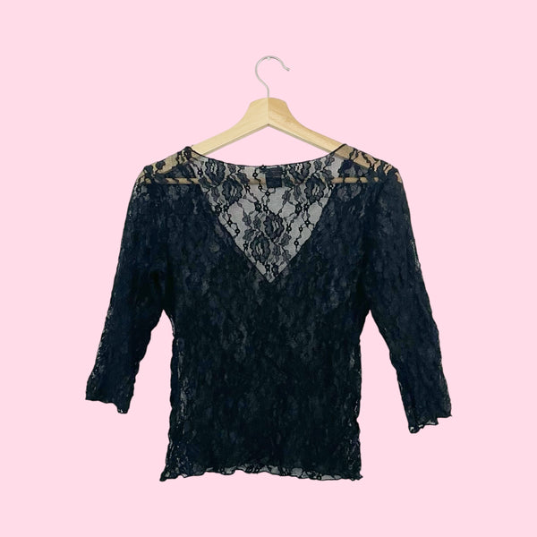 Black Lace 3/4 Sleeve Top (S/M)