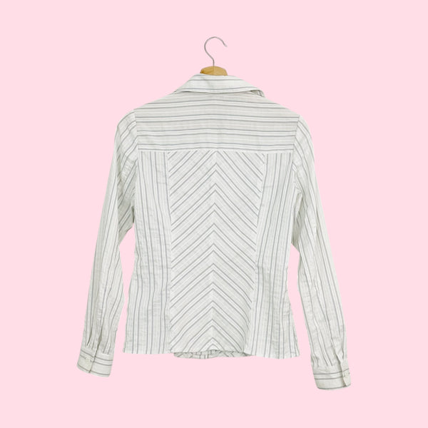 White + Blue Striped Button Up Blouse (S)