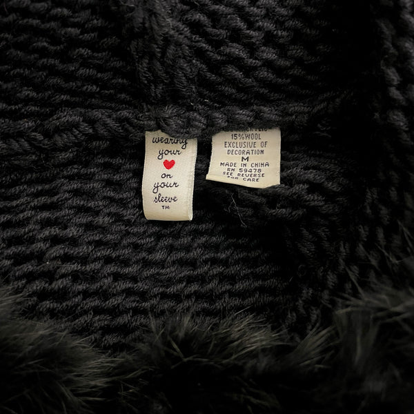 BLACK HOODED SWEATER W/ FUR TRIM (M)