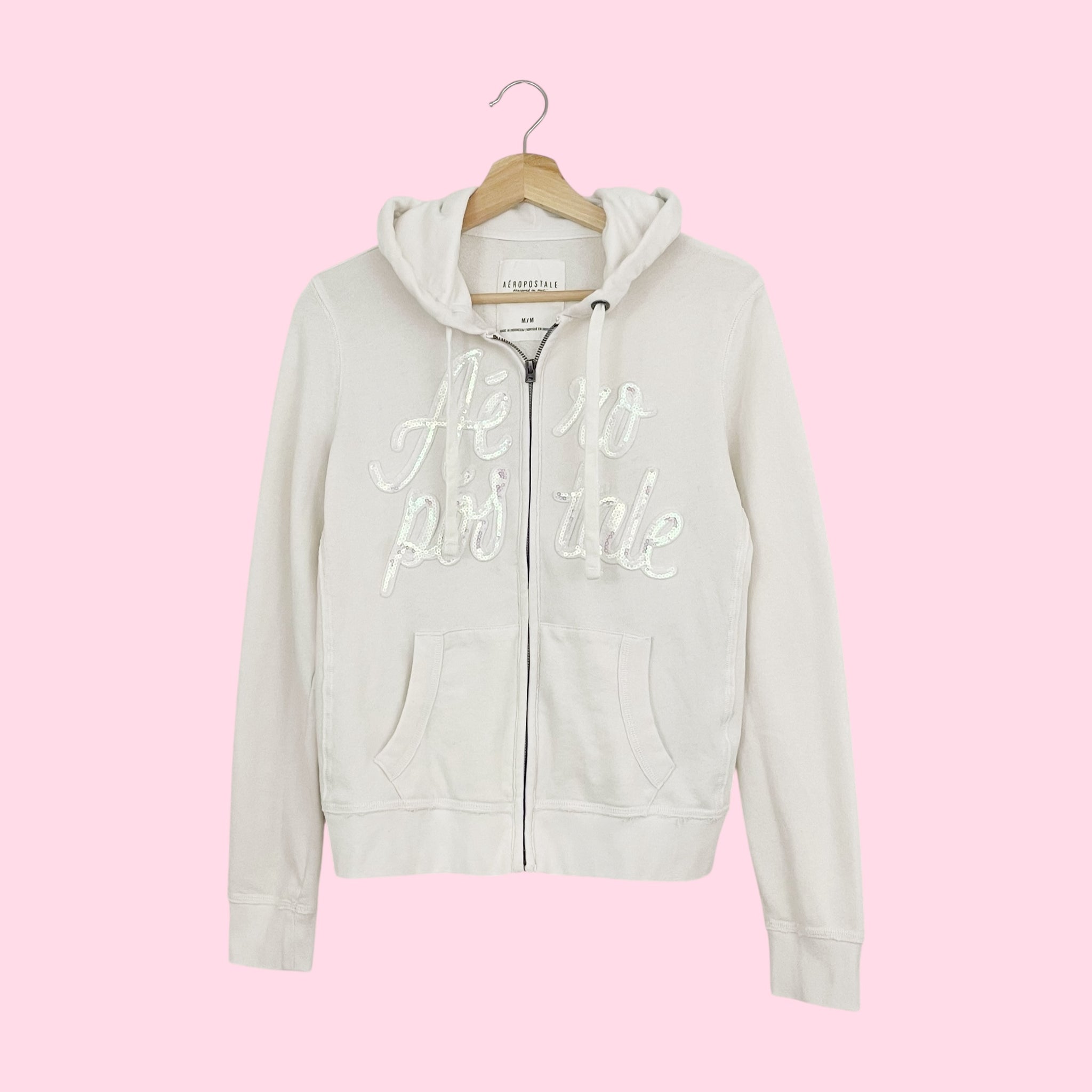 Y2K AEROPOSTALE SEQUINS LOGO ZIP UP HOODIE (M)