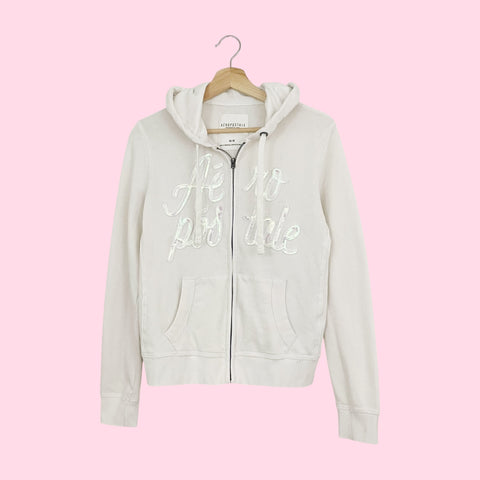 Y2K AEROPOSTALE SEQUINS LOGO ZIP UP HOODIE (M)