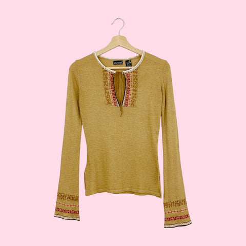 TAN KNIT KEYHOLE SWEATER (S)