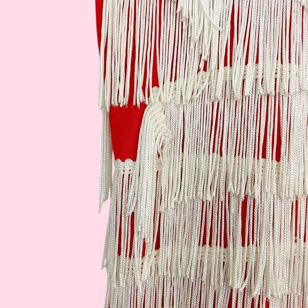 RED + WHITE FRINGE FLAPPER DRESS (S/M)