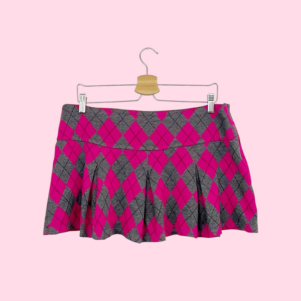 ARGYLE PLEATED LOW RISE MINI SKIRT (L)