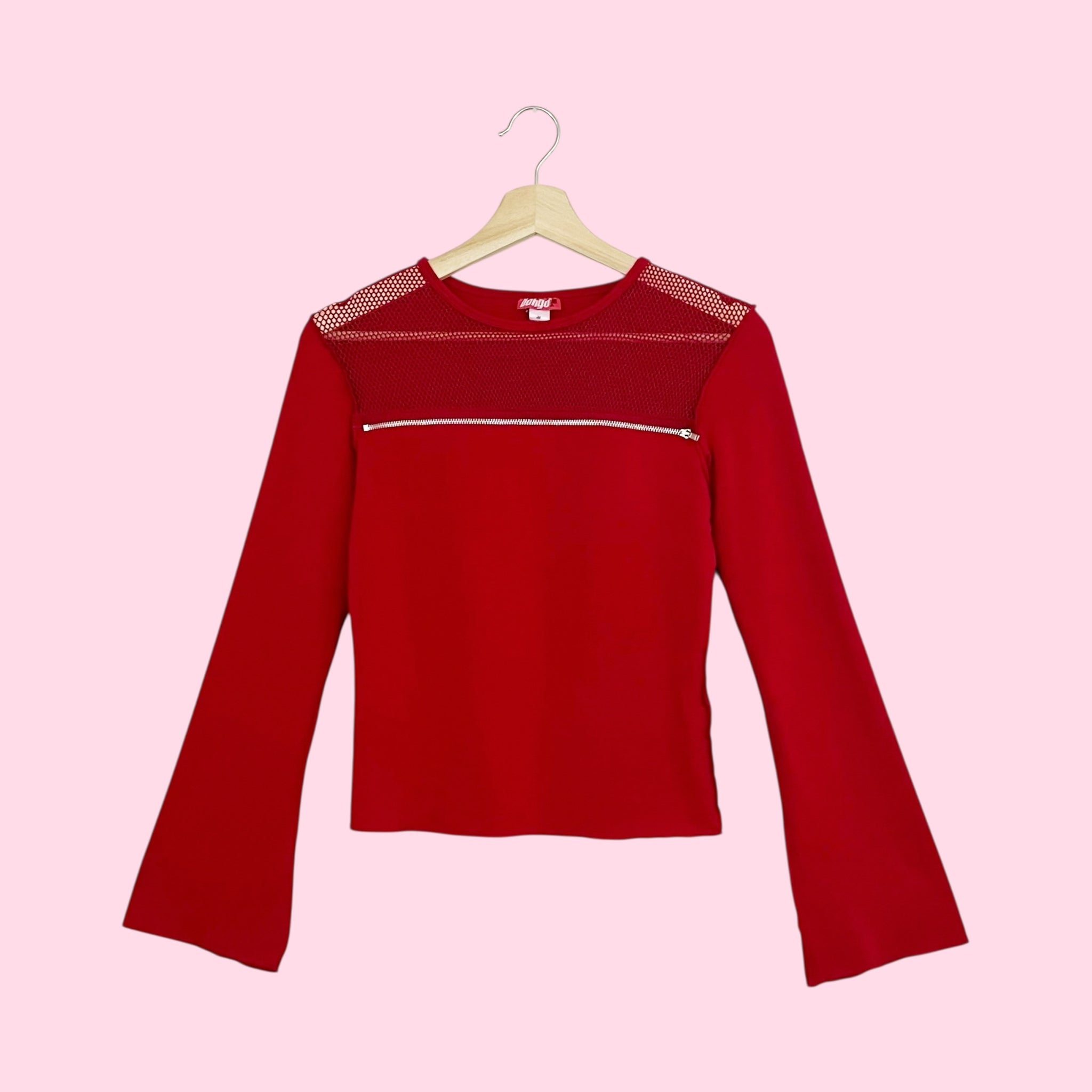 RED FISHNET ZIPPER TOP (S/M)