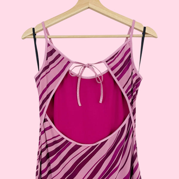Y2K PURPLE WAVY MESH OPEN BACK MIDI DRESS (M)