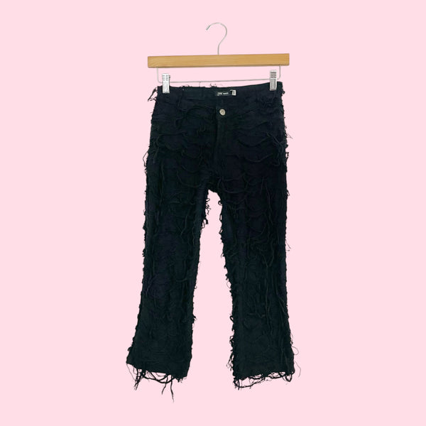 Black Stringy Textured Jersey Capris (S)